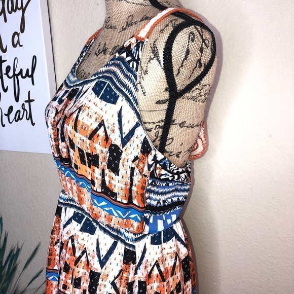 Jealous Tomato Crocheted Halter Back Orange, White & Blue Maxi Dress Size Small - Picture 5 of 8